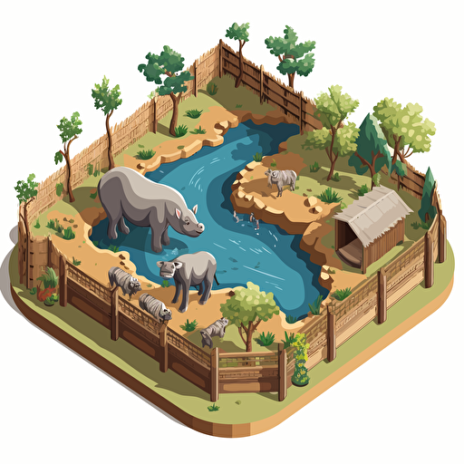 isometric cartoon vector style image of a zoo warthog enclosure