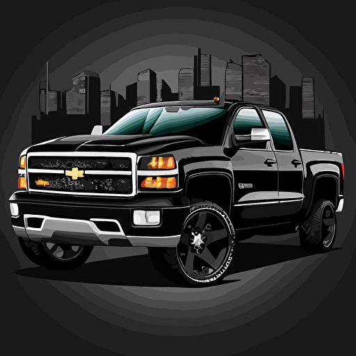 create sticker of a black 2009 chevy silverado in dallas texas vector style