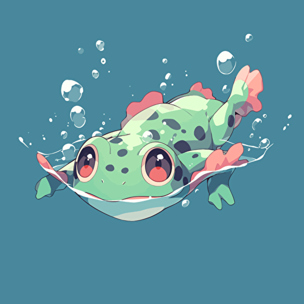 a cartoon frog, vector design, swimming