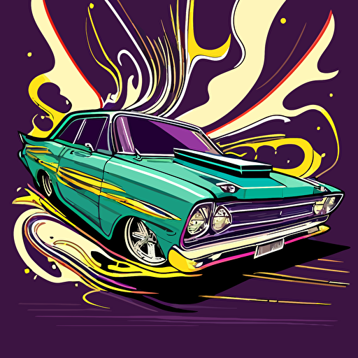 a cartoon version of a slab style car from Houston, illustrated, vector art, colorful