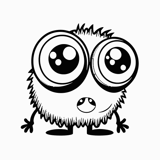 happy monster, big cute eyes, pixar style, simple outline and shapes, coloring page black and white comic book flat vector, white background