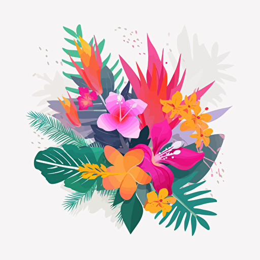 tropical flowers, Vector, flat, illustration, white background, simple colours