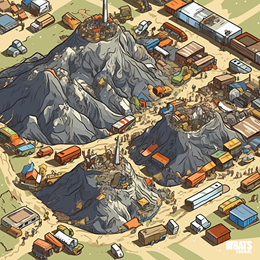 / a landfill stylized, seen from above, vector art, isometric