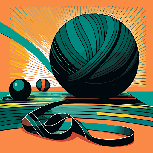 resistance band and pilates ball and yoga mat in vector style