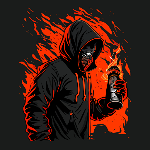hooligan holding a flare orange black hoodie balaclava vector