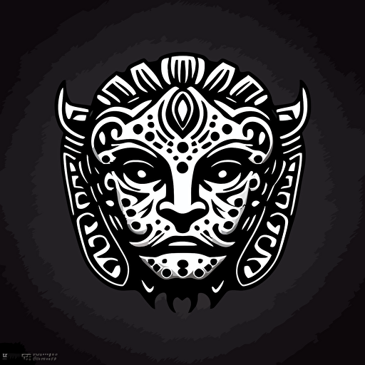 simple minimal vector logo of a Mayan jaguar face black and white