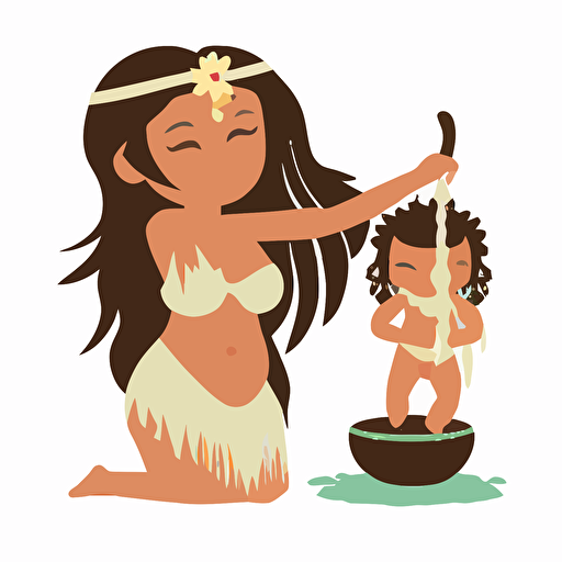 simple flat hula girl baptising a baby, white background, vector style