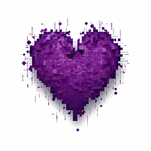 Heart shape split from the middle, violet color, black stroke, pixel style, 2d, vector illustration, white background