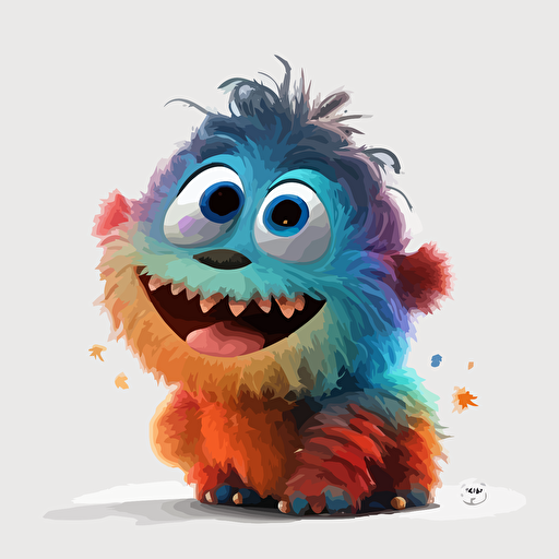 A saturated colorfull baby fur beholder goofy looking, smiling, white background, vector art , pixar style