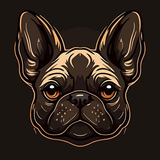 angry dark french bulldog head, cartoon eyes, cute smile, vector logo, vector art, emblem, simple, cartoon, 2d