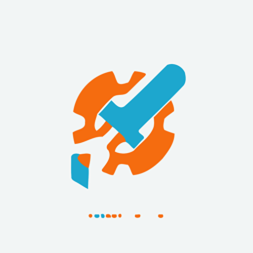 software tool emblem vector logo in clean minimalist style, blue and orange on white background