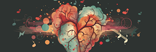 Music brain heart education emotions, concept, illustration, vector art