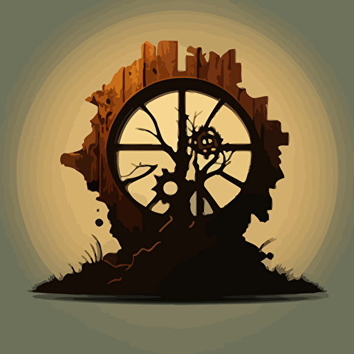 Post apocalyptic made of wood and iron, simple image, vector, icon