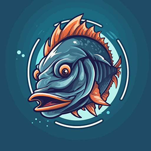 clean vector logo, front view of fish, looking tough, modern, 2 colors, hip hop