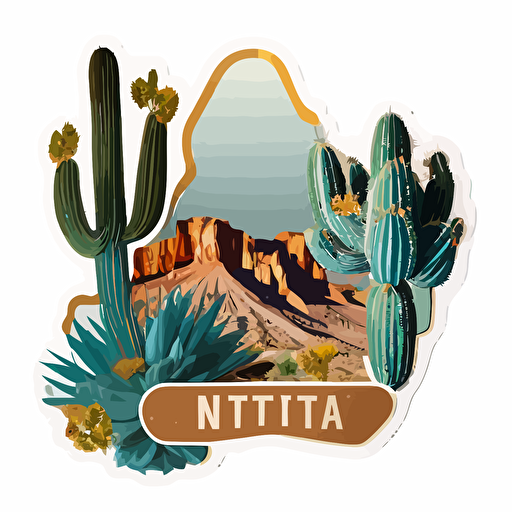 sticker in the shape of utah with cacti, sticker, vector, white background
