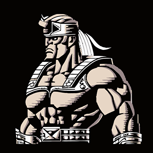 16bit mortal kombat shao kahn, white on black background, no shading, 2D, vector, 3:4