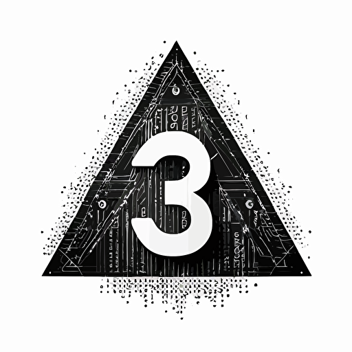 simple black and white minimalist vector logo in shape of triangle focused on technology and the number 3