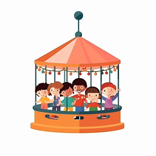 chain carousel with children, 2d cartoon, simple flat vector, white background