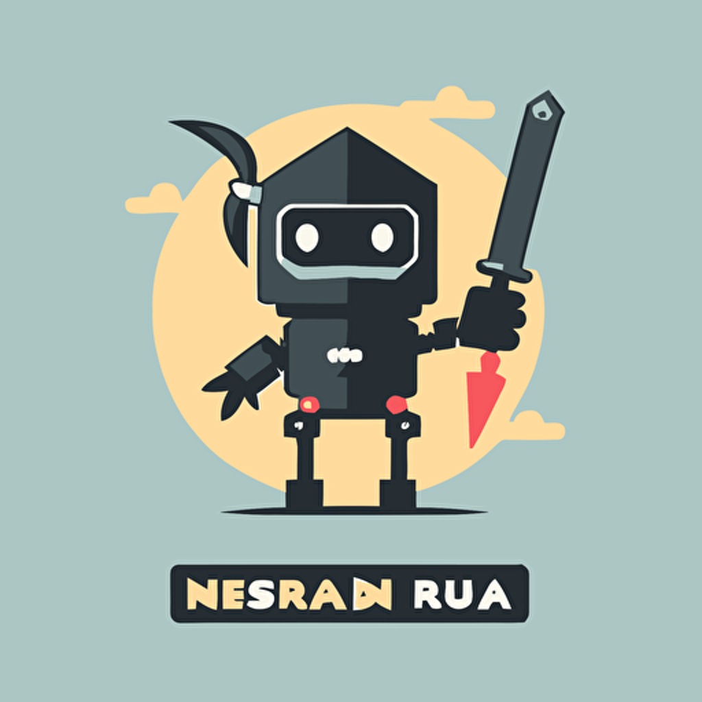 a flat vector logo of a robot ninja, simple, with a sword