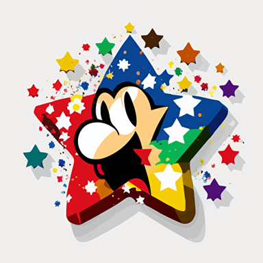 a mario 64 superstar, 2d, in the style of a takashi murakami, shooting stars white background, 5 sided stars, vector