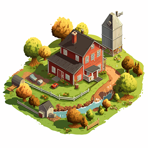 Isometric cartoon vector style image of Midwest farm and house