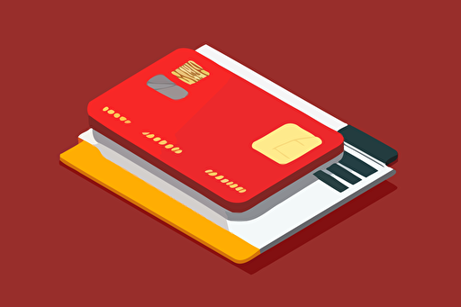 credit card lying on a table, flat, isometric projection, simple, minimalist, svg style, vector, plain background, red