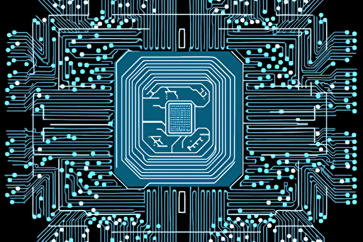 a CPU made of neurons, vectorized, blue and white color palette