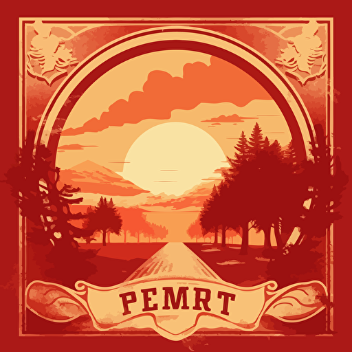 red and white retro sunset vector design, using red and cream tone colors, fraternity theme