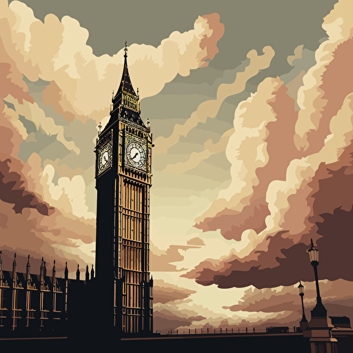 vector art big ben clouds