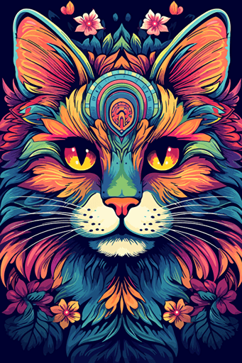 colorful svg vector drawing, a beautiful cat ::2 colorful svg vector drawing, a vase full of flowers