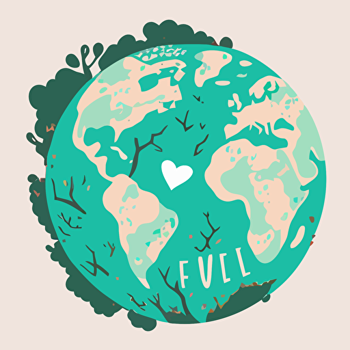 love on the earth, no background, tiffany blue, vector, log, flat, simple, bisco smith