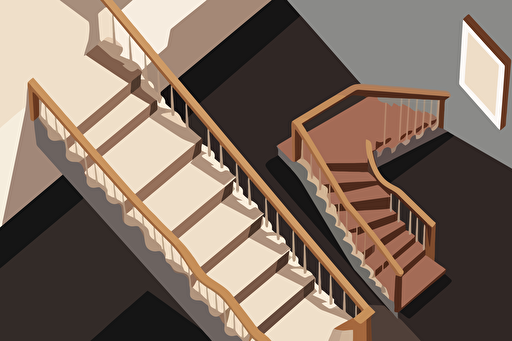 staircase, landing, view from above, simple vector style,