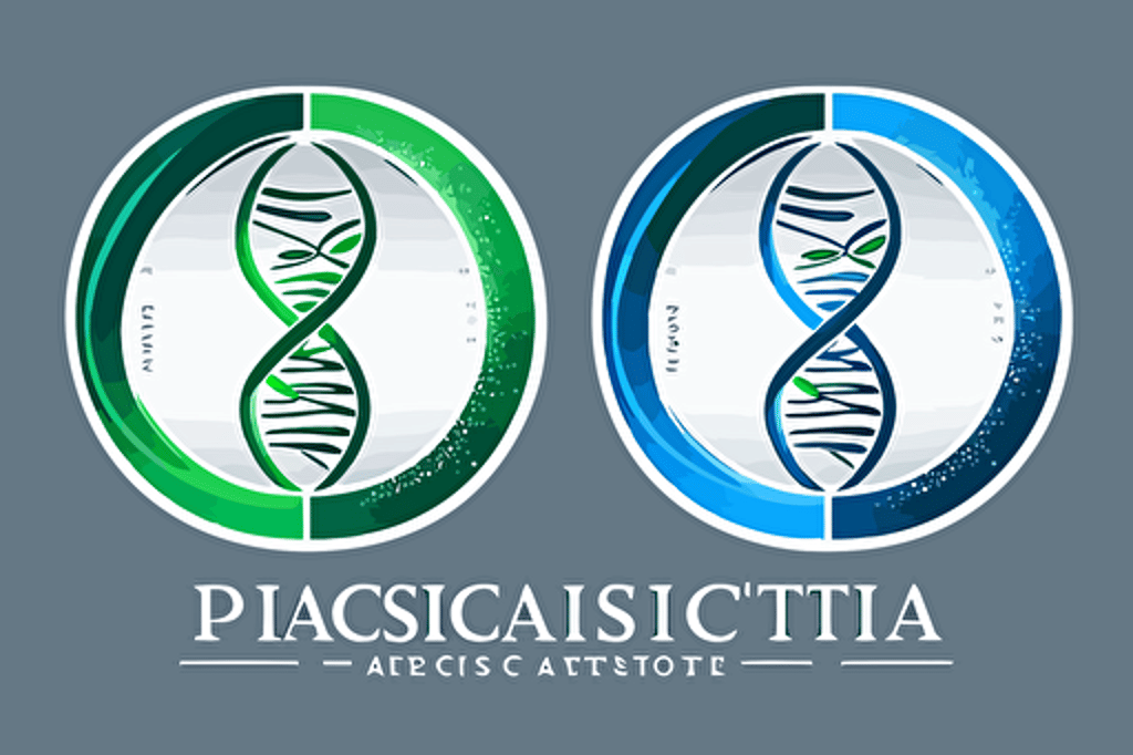 vector logo for a medical company, circle, dna, technology, green, blue, gray, clear