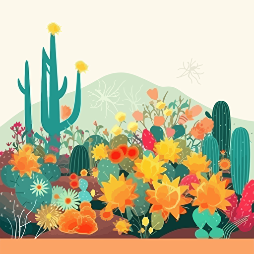 vector illustration of a cactus garden in bloom