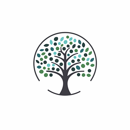 circular logo, tree, seeds, flat, vector, minimalist, whitespace, white background