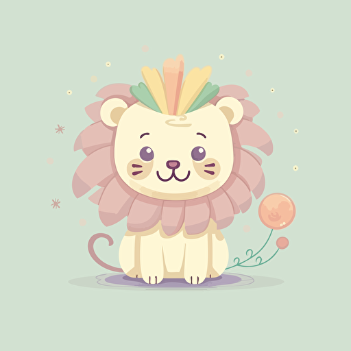 A flat detailed vector illustration of a cute lion in pastel colors