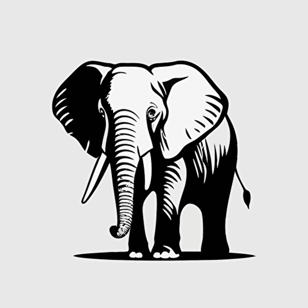 Pop art minimalist iconic logo of elephant, black vector, on white background