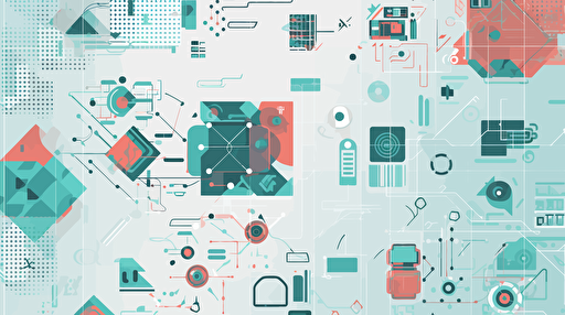 Generative AI impacting a variety of different industries. Vector art. AI moving from the left hand side, into a variety of squares representing different use cases on the right hand side.
