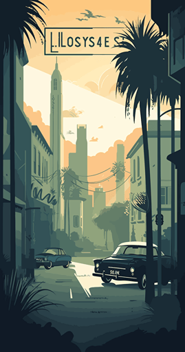 Lost in Los Angeles, in the style of a Vector postcard