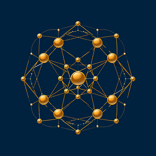 molecular structures, minimalist, Design, Logo, blue and gold, vector drawing, buckminster fuller