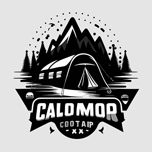 [style] iconic logo of a sport camp , black vector and white backround