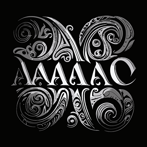 a wordmark personal logo for word Mance, black and white, maori designs, vector, hd