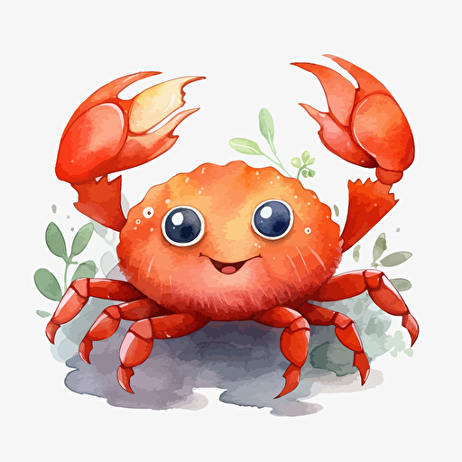 cute crab, detailed, cartoon style, 2d watercolor clipart vector, creative and imaginative, floral, hd, white background