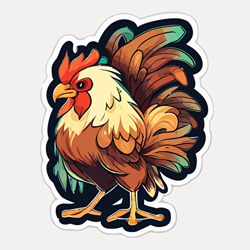 rooster sticker vector design, white outline, trending, award winning, cute, kawaii, no background