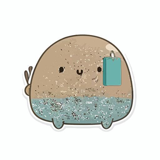 die-cut sticker, cute kawaii glyptodon with bag sticker, white background, illustration minimalism, modern design, vector, oceanic tones.