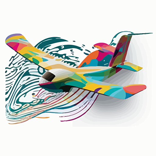 sticker, colorful fixed wing drone flying, contour, vector, white background