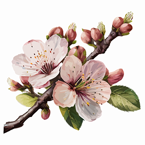 A painted prunus persice flower in color #B55D6D , no background, vector, background has shade #1B110B