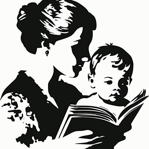 Mother and baby reading , vector art, white background