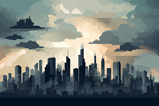 vector art, chicago skyline, clouds