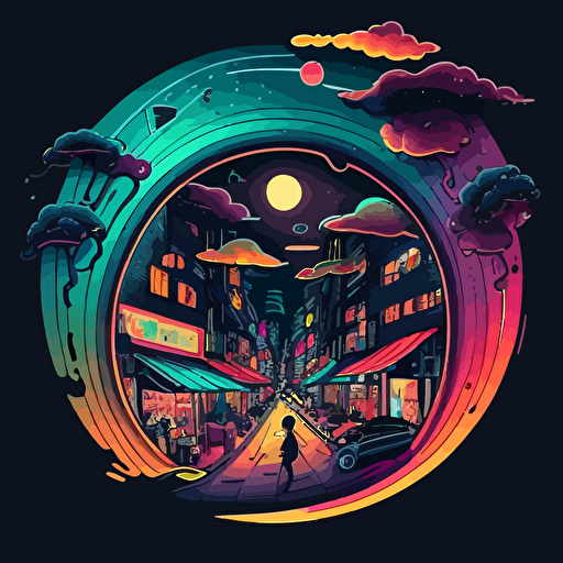colorful vector art, wormhole of taiwanese night market